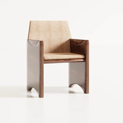 Modern Dining Chair With Wooden Frame And Upholstered Light Brown Fabric Seat And Backrest 3d model