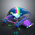 Colorful Cosmic Spacecraft With Rainbow Dome Star And Cloud Patterns For Aerospace Exploration