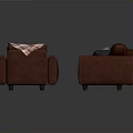 Red Sofa And Armchair With Colorful Cushions And Patterned Blankets