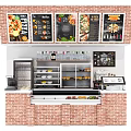 Brick Food Counter With Menu Boards Pizza Displays Refrigerated Cases And Cash Register