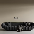 Baxter Black Sectional Sofa With Cushions And Throw Blanket Against Light Brown Wall