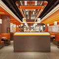 Modern Hotpot Restaurant With Orange Decor Booth Seating Pendant Lights And Warm Atmosphere