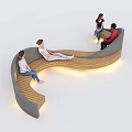Modern Garden Landscape Design With Curved Wooden Bench Lighting And People Sitting
