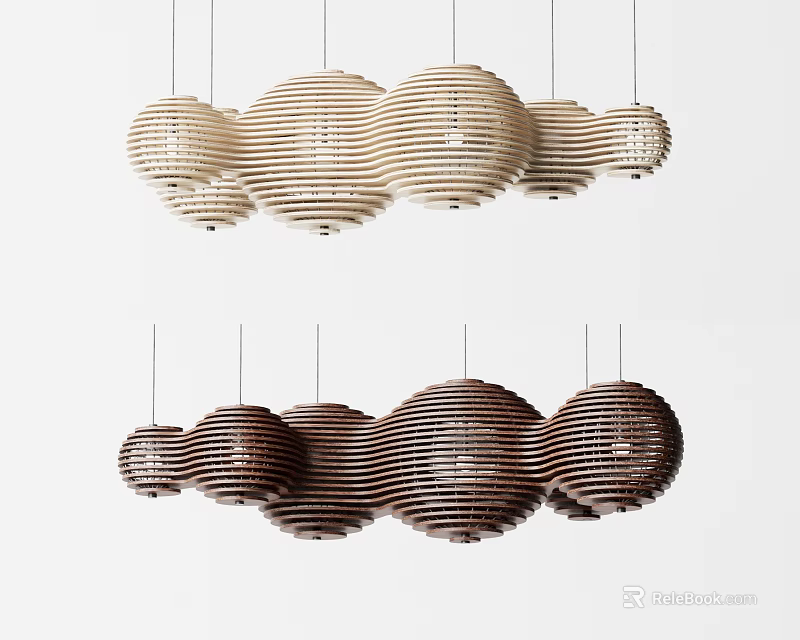 Modern Layered Woven Chandeliers in Beige and Dark Brown for Interior Decoration 3d model 