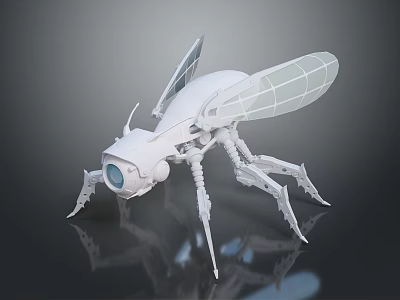 Futuristic Mechanical Insect 3D Model With Transparent Wings And Metallic Body 3d model
