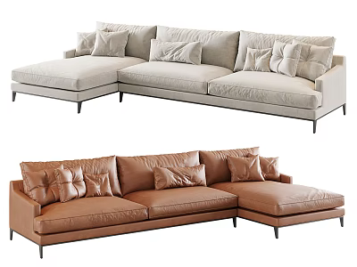 Stylish Sectional Sofas For Living Room In Light And Brown 3d model