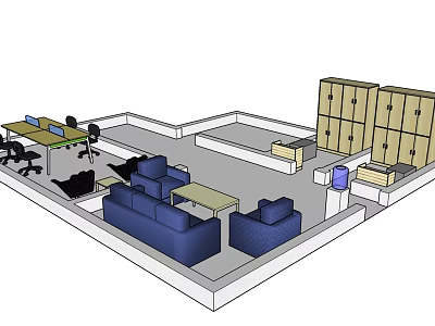 Modern Interior Layout Featuring Sofa Coffee Table Combination Desk And Chairs 3d model