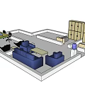 Modern Interior Layout Featuring Sofa Coffee Table Combination Desk And Chairs