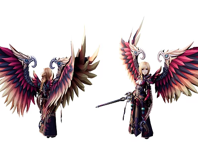 Fantasy Game and Movie Character With Large Colorful Wings And Ornate Armor Weapon 3d model