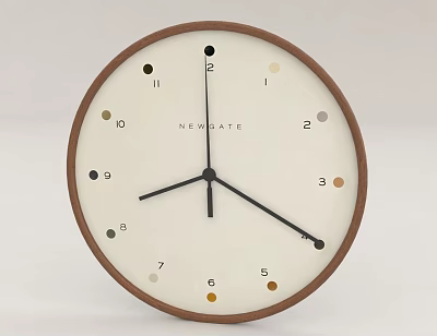Stylish Round Wall Clock With Wooden Frame And Colorful Dots 3d model