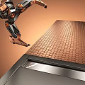 Robotic Arm Working On Hexagonal Textured Metal Surface Plate