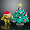 Pikachu Wearing Santa Hat And Scarf Next To Christmas Tree With Poké Balls And Star
