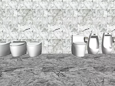 Modern Toilet Models and Urinals with Marble Wall and Floor Design 3d model