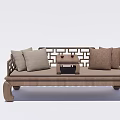Traditional Chinese Daybed with Wooden Frame and Soft Cushions and Small Coffee Table