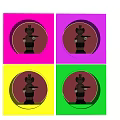 Colorful Square Frames With Small Figurine In Pink Purple Yellow Green Backgrounds