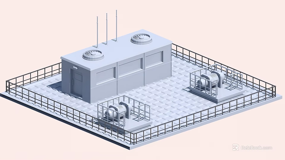 Isometric View Of Industrial Plant Structure With Equipment And Railings 3d model 