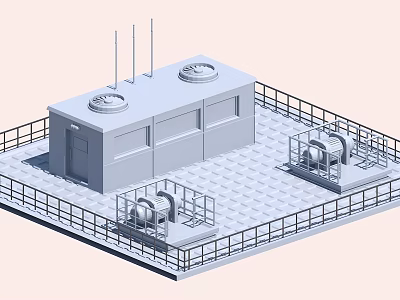 Isometric View Of Industrial Plant Structure With Equipment And Railings 3d model