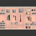 Organized Wooden Closet Interior With Hanging Clothes Storage Boxes And Folded Towels