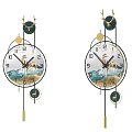 Decorative Wall Clocks With Deer Pattern Golden Accents And Hanging Pendants 3d model