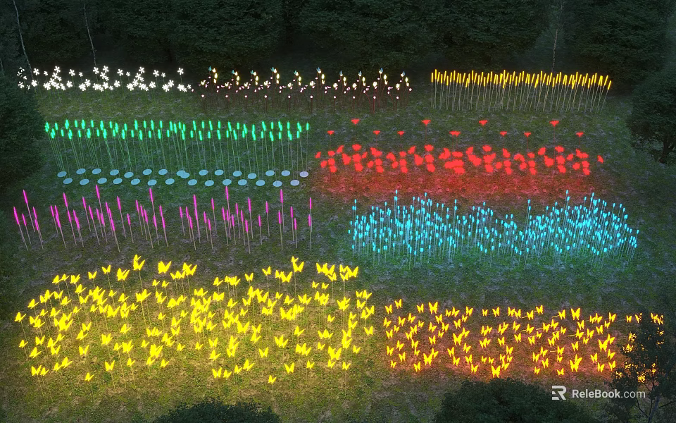 Colorful Outdoor Lights With Various Colors Arranged For Garden Landscape Decoration 3d model 