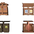 Public Facilities Traditional And Modern Style Trash Bins With Recycling Symbols For Waste Management
