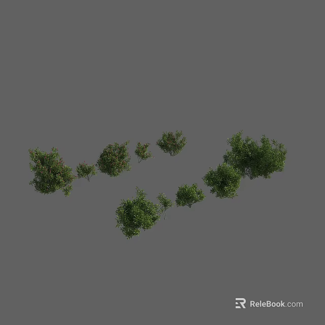 Multiple Green Shrubs of Various Sizes Irregularly Distributed on Gray Background 3d model