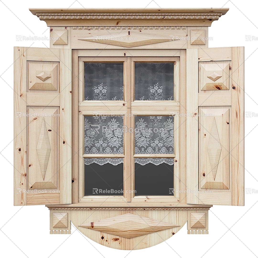 European classical solid wood windows 3d model