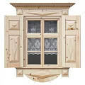 European classical solid wood windows 3d model