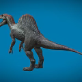 Realistic Spinosaurus 3D Model With Large Sail Back And Open Mouth On Blue Background
