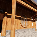 Traditional Commercial Street With Wooden Structure Circular Carved Window And Stone Slab Ground