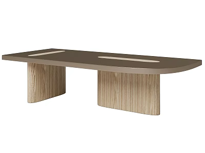 Modern Conference Table With Dark Brown Top Wooden Legs And Light Panels 3d model