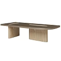 Modern Conference Table With Dark Brown Top Wooden Legs And Light Panels
