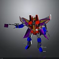 Vibrant Robot Character And Mechanical Creature With Wings Holding Gun And Flag