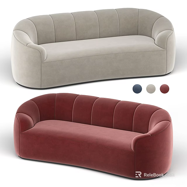 Modern Two Seater Sofa With Curved Design And Multiple Color Options 3d model