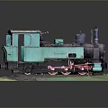 Vintage Teal Rusted Steam Train Model With Green Grass Base And Detailed Exterior