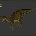Game Movie Character Dinosaur with Green Purple Yellow Skin Long Tail Horned Head
