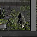 Indoor Landscape Design With Lush Green Plants Stone Feature And Pathway Lights