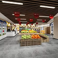 Supermarket Interior Featuring Fresh Fruit Displays Shelves Refrigerated Cases And Bright Lighting