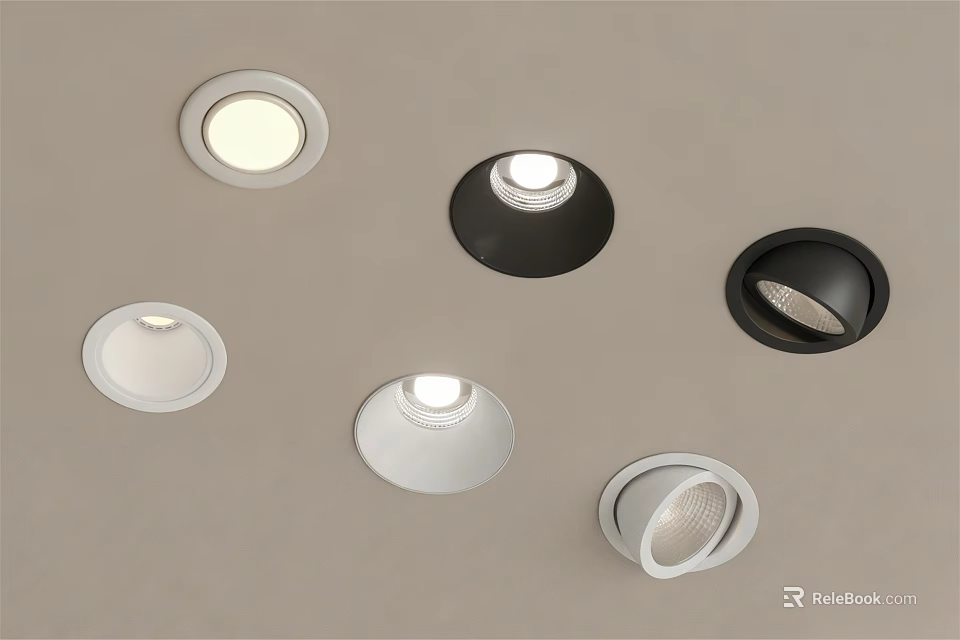 Various Styles Of Ceiling Mounted Downlights And Spotlights In White And Black 3d model 