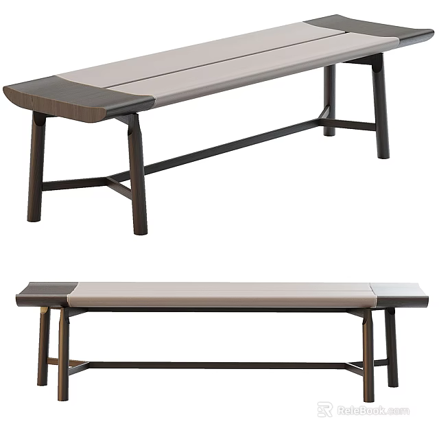 Modern Wooden Frame Bench With Upholstered Seat For Contemporary Home Decor 3d model 