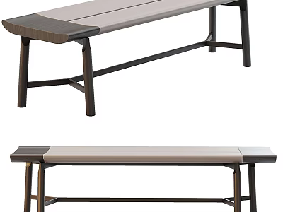Modern Wooden Frame Bench With Upholstered Seat For Contemporary Home Decor 3d model