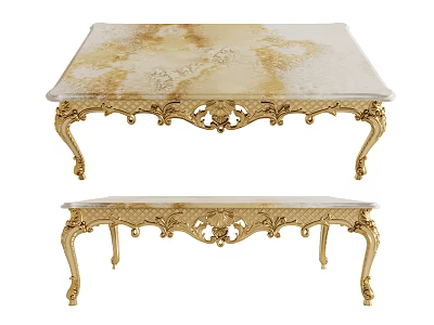 Elegant Classic Coffee Table With Marble Top And Gold Ornate Legs 3d model