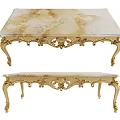 Elegant Classic Coffee Table With Marble Top And Gold Ornate Legs