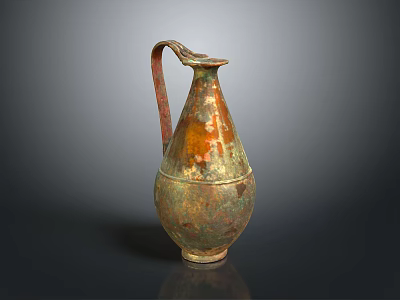 Antique Copper Colored Bronze Wine Jug With Rustic Patina And Pear Shaped Design 3d model
