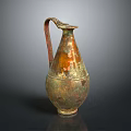 Antique Copper Colored Bronze Wine Jug With Rustic Patina And Pear Shaped Design