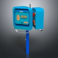 Blue Outdoor Control Unit With Secure Door And Metal Mounting Pole 3d model