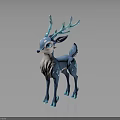 Blue Glowing Deer 3D Model With Antlers Spots And White Belly Standing On Gray Background