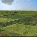 Bright Blue Sky Rural Landscape With Lush Green Farmlands Scattered Trees And Long Paved Road