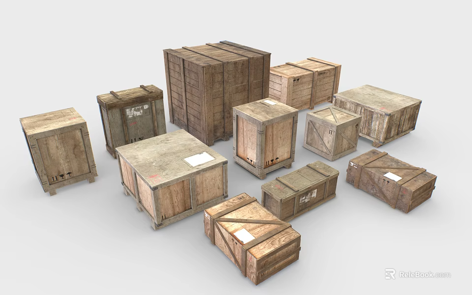 Industrial Equipment Storage With Multiple Wooden Crates For Warehouse Transportation 3d model 