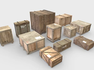 Industrial Equipment Storage With Multiple Wooden Crates For Warehouse Transportation 3d model
